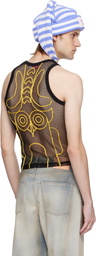 Charles Jeffrey LOVERBOY SSENSE Exclusive Black & Yellow Graphic Net Tank Top