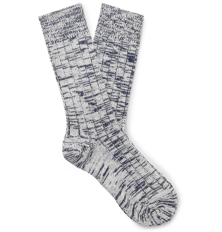 Photo: The Workers Club - Ribbed Space-Dyed Merino Wool-Blend Socks - Blue