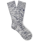 The Workers Club - Ribbed Space-Dyed Merino Wool-Blend Socks - Blue