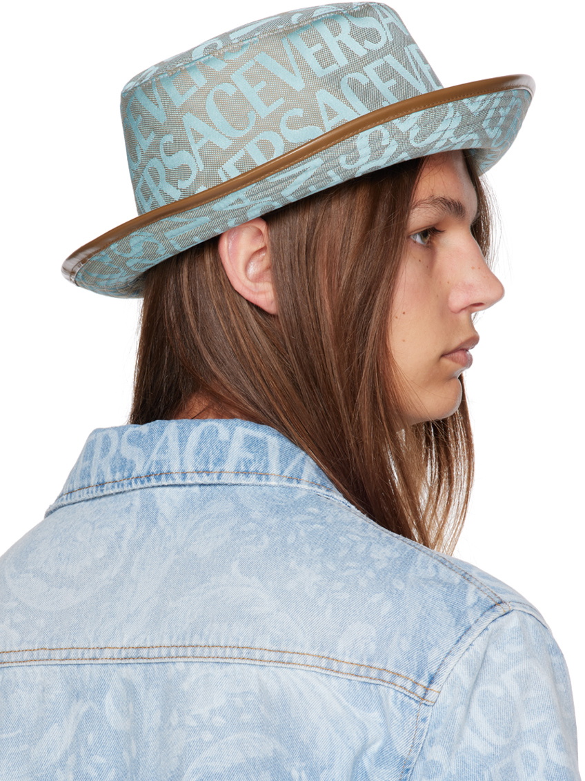 新品　VERSACE ロゴ　ブルー　オールオーバー バケットハット　キャップ Versace Blue Allover Bucket Hat Versace