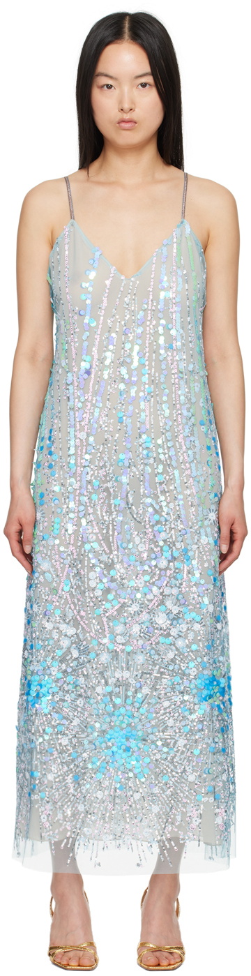 Anna Sui Blue Sequinned Maxi Dress