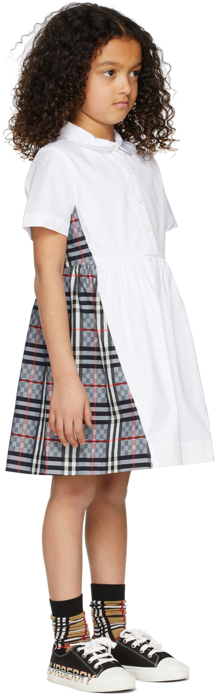 Burberry Kids White Chequerboard Panel Polo Dress Burberry