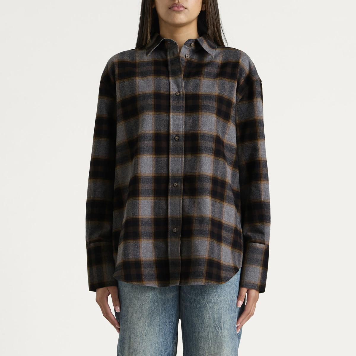 Róhe Women's Flannel Check Overshirt in Winter Check