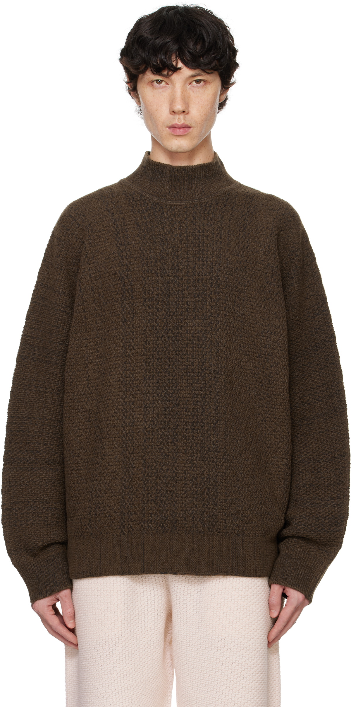 Rustic Knits HOMME PLISSÉ ISSEY MIYAKE Brown Rustic Knit Turtleneck Homme Plisse ...