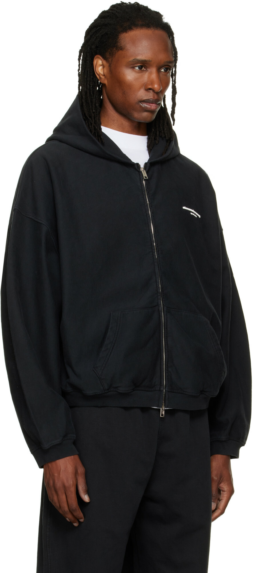 Alexander Wang Black Logo Print Oversized Zip Up Hoodie