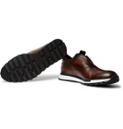 Berluti - Fast Track Neoprene-Trimmed Venezia Leather Slip-On Sneakers - Brown