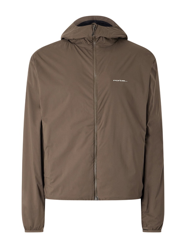 Photo: Portal - Level Alpha Logo-Print Fleece-Trimmed Recycled-Shell Jacket - Brown