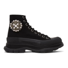 Alexander McQueen Black Canvas Pearl Tread Slick Boots