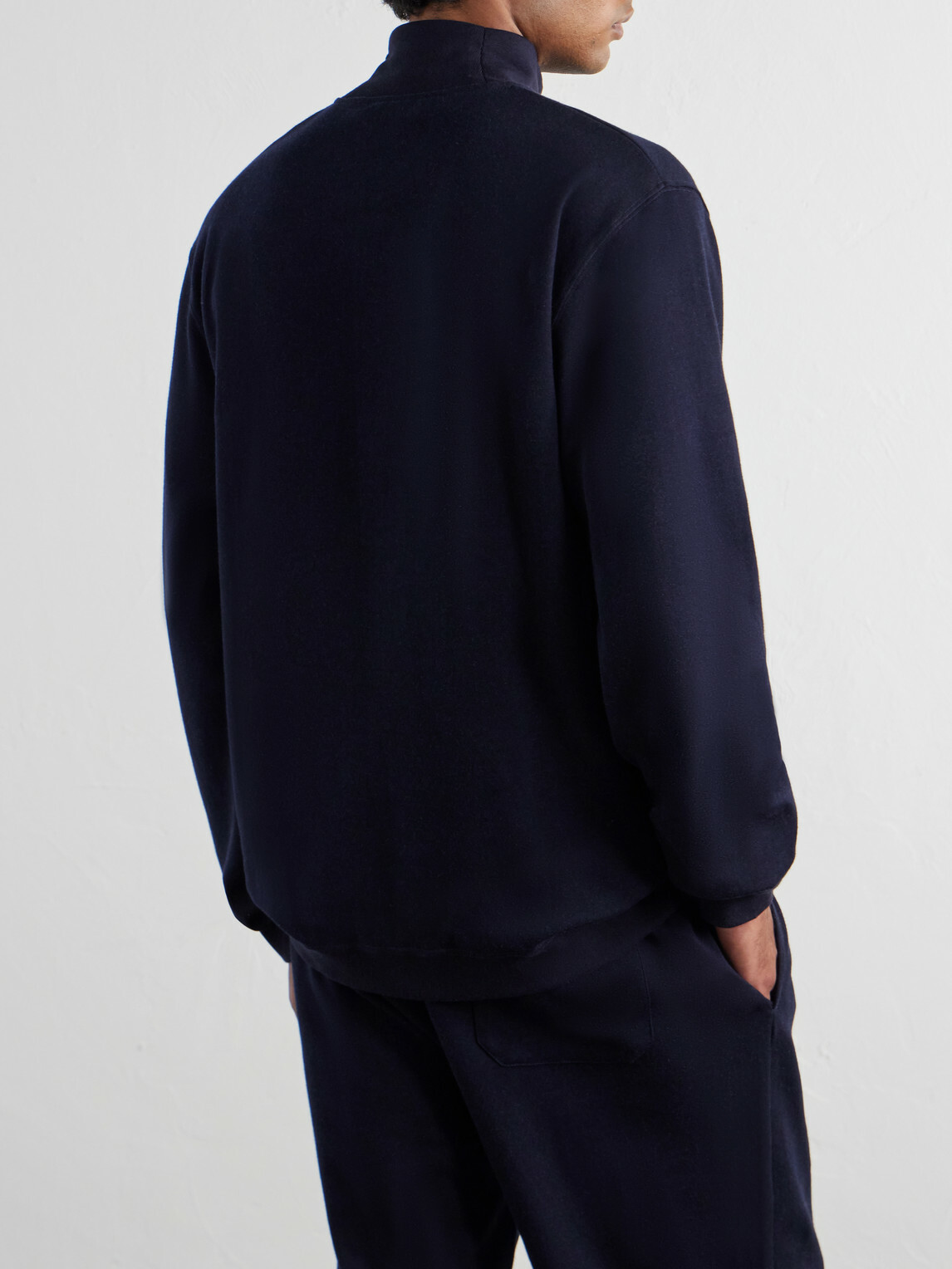 Mr P. - Cotton-Blend Double-Faced Jersey Half-Zip Sweatshirt - Blue