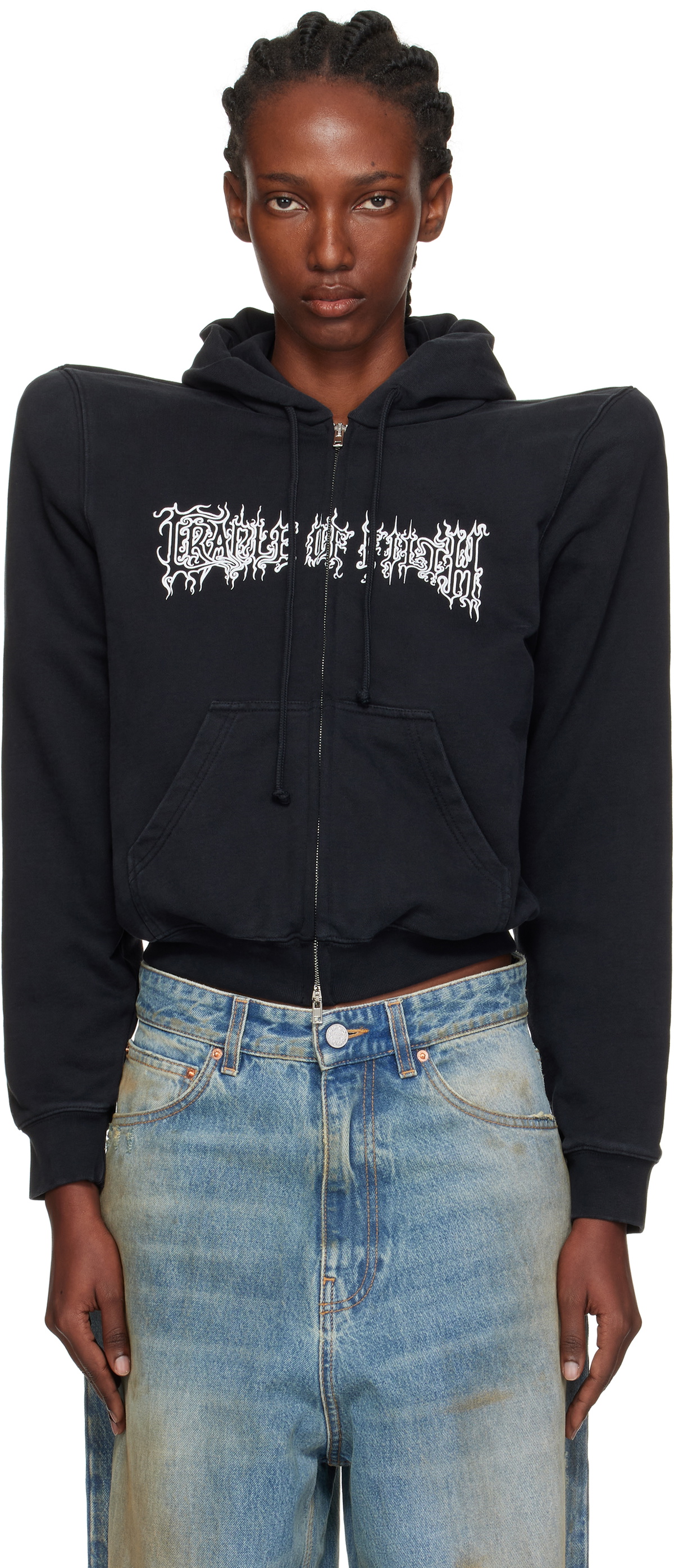VETEMENTS Black Cradle of Filth Logo Extreme Shoulder Hoodie