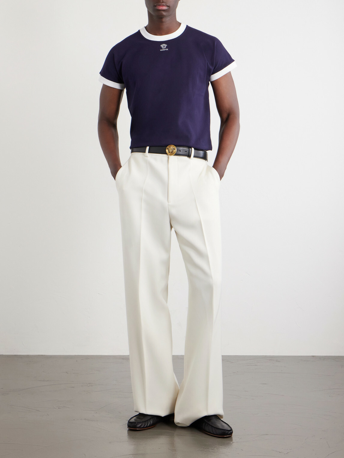 Versace - Medusa-Embroidered Cotton-Blend Jersey T-Shirt - Blue