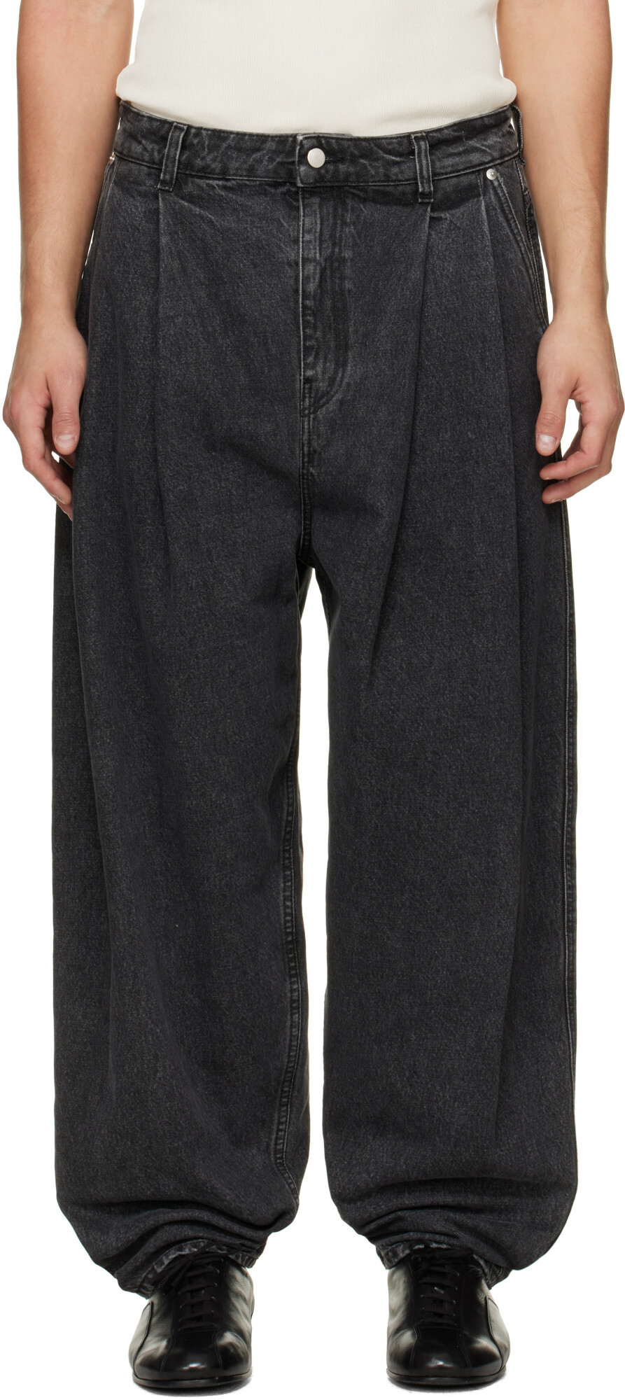 Hed Mayner Gray Pleated Denim Jeans