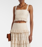 Elie Saab Guipure lace ruffled cotton and silk crop top
