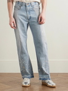 Kartik Research - Straight-Leg Upcycled Frayed Embellished Panelled Jeans - Blue