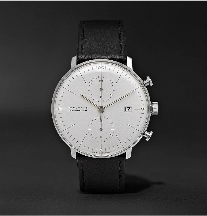 Photo: Junghans - Max Bill Chronoscope 40mm Stainless Steel and Leather Watch, Ref. No. 027/4600.04 - White