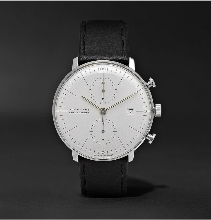 Photo: Junghans - Max Bill Chronoscope 40mm Stainless Steel and Leather Watch, Ref. No. 027/4600.04 - White