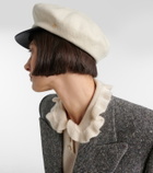 Valentino VLogo leather-trimmed wool newsboy cap