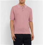 Caruso - Contrast-Tipped Knitted Silk and Linen-Blend Polo Shirt - Pink