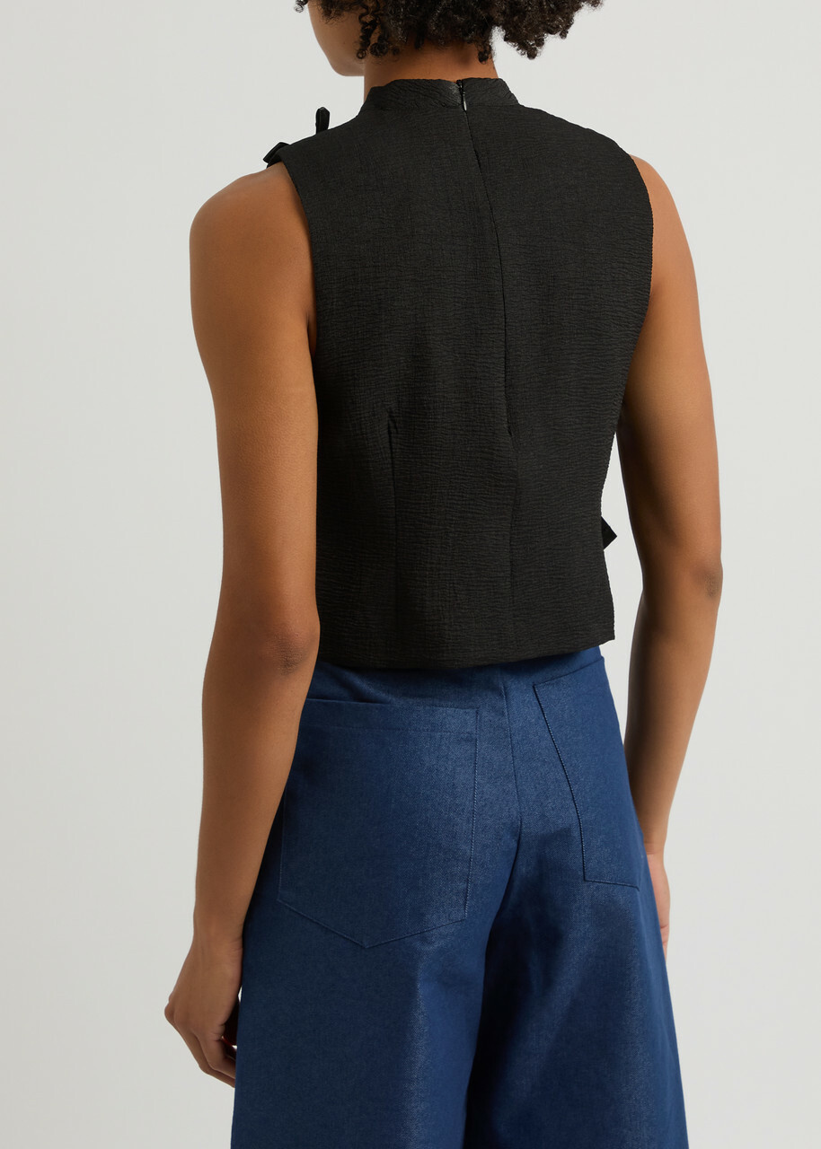 Sister Jane Birdie Bow-appliqué Cloqué Tank Black