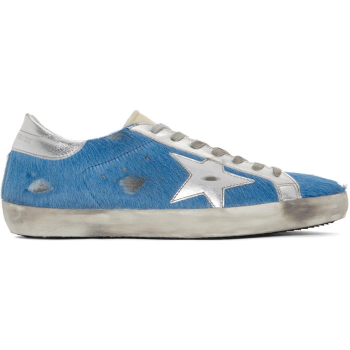 Photo: Golden Goose Blue and Silver Calf Hair Superstar Sneakers 