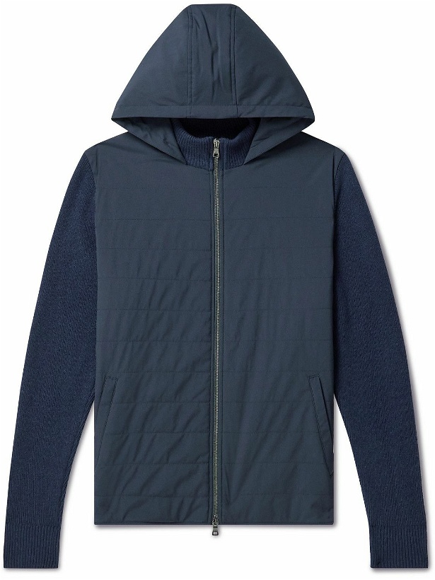 Photo: Peter Millar - Slim-Fit Quilted Wool-Blend Shell and Ribbed Cashmere Hooded Jacket - Blue