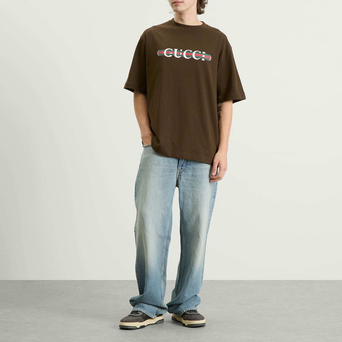 Gucci Men's Interlocking Logo Heavy Cotton T-Shirt in Brown Gucci