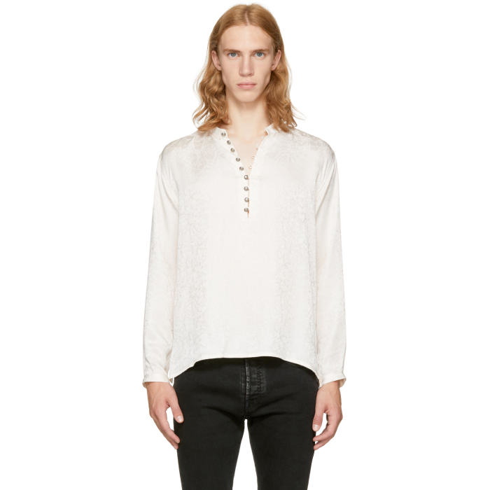 Photo: Saint Laurent Off-White Jacquard Half-Button Shirt