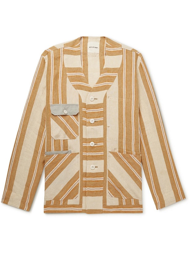 Photo: Nicholas Daley - Panelled Striped Linen and Cotton Cardigan - Orange
