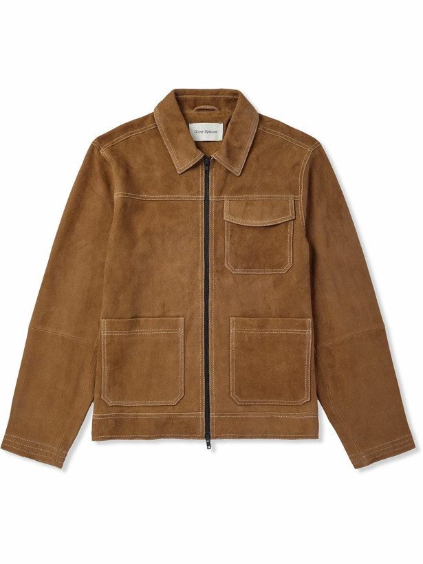Photo: Oliver Spencer - Hardwick Slim-Fit Suede Chore Jacket - Brown