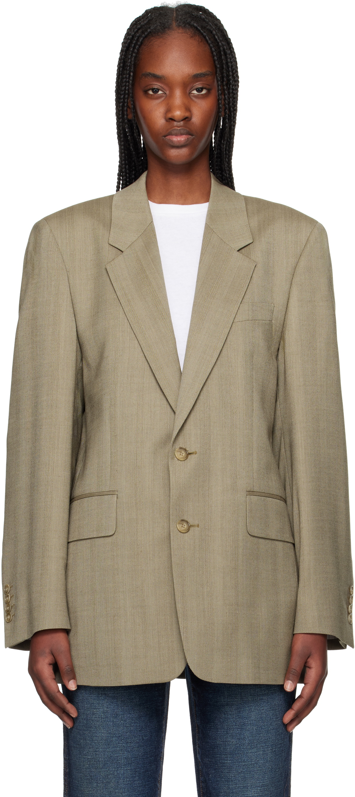 Filippa K Taupe Tailored Herringbone Blazer