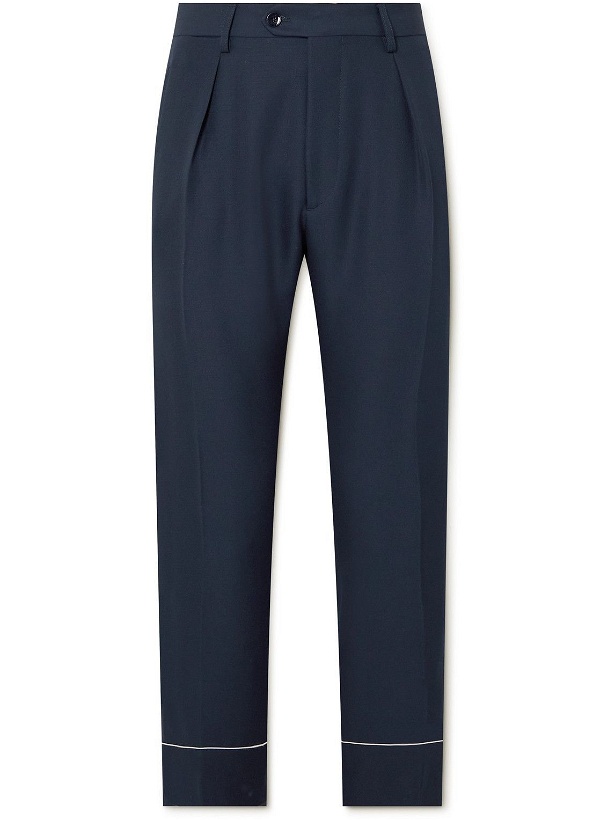Photo: Etro - Tapered Cropped Pleated Virgin Wool Trousers - Blue