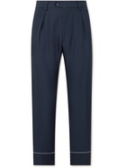 Etro - Tapered Cropped Pleated Virgin Wool Trousers - Blue