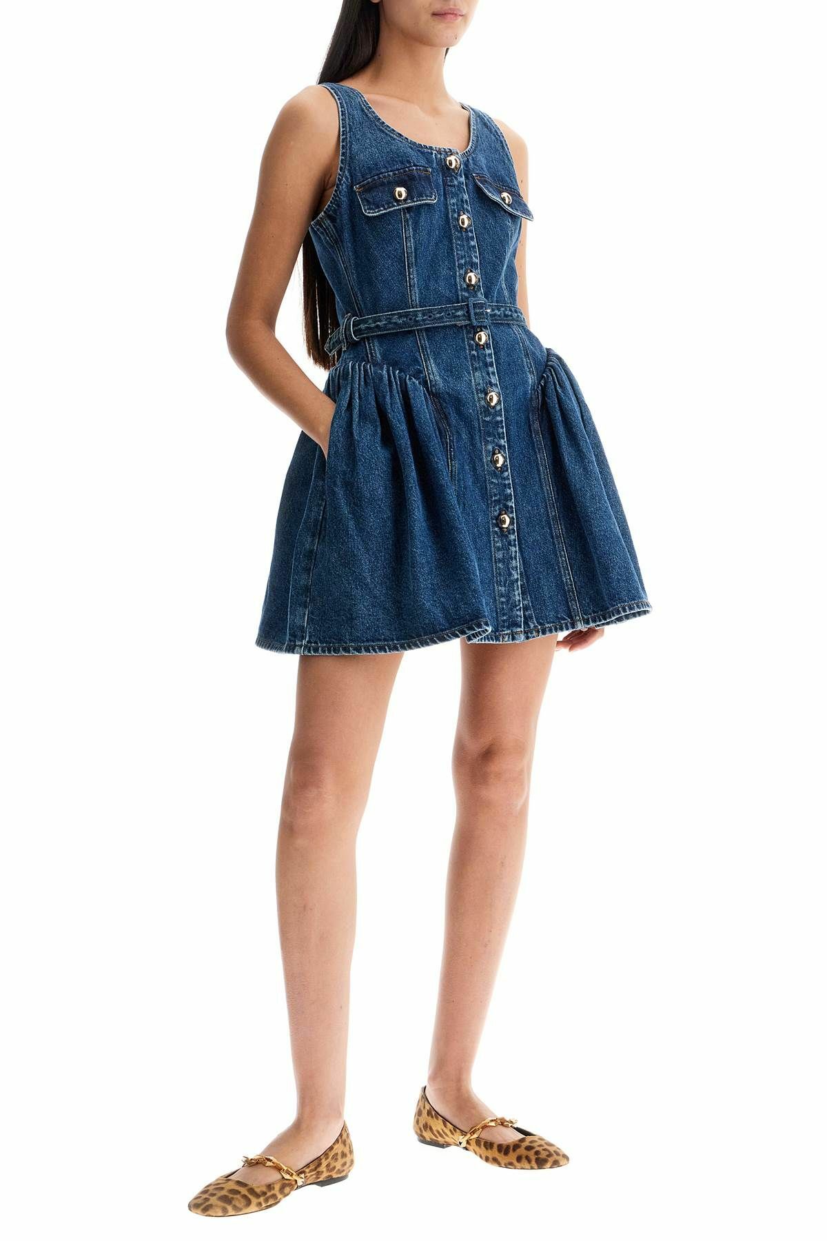 self portrait flared mini dress self-portrait - Denim Sleeveless Flared Mini Dress main image 0