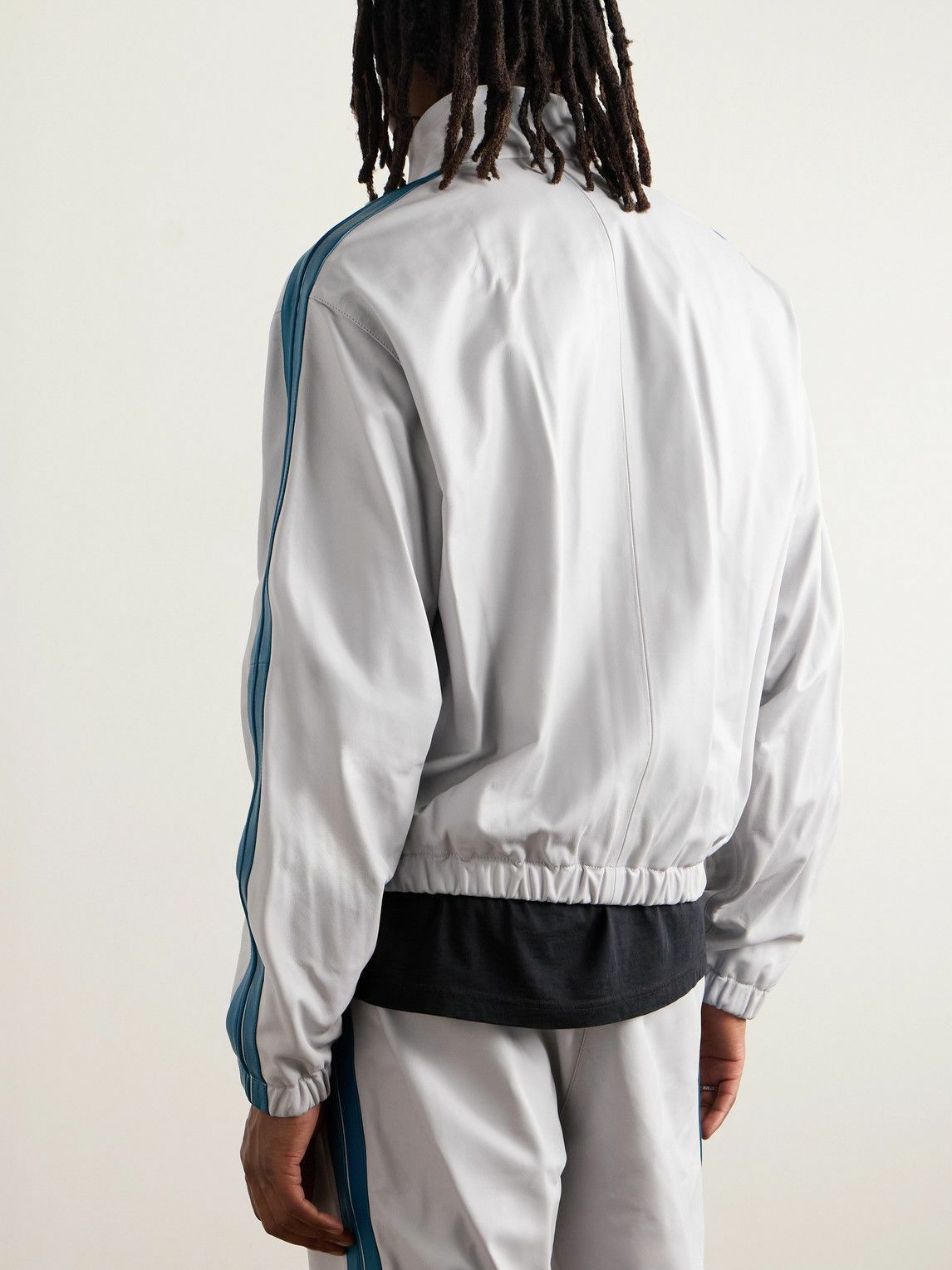 marni レザー　トラックジャケット Marni - Striped Leather Track Jacket - Gray Marni
