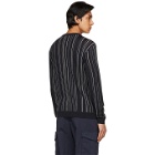 Giorgio Armani Navy Virgin Wool Intarsia Stripe Sweater