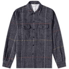 Universal Works Men's Dogtooth Check Utility Overshirt in Navy