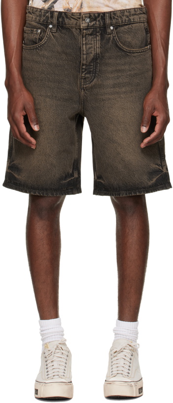 Photo: Represent Brown Overdyed Denim Shorts