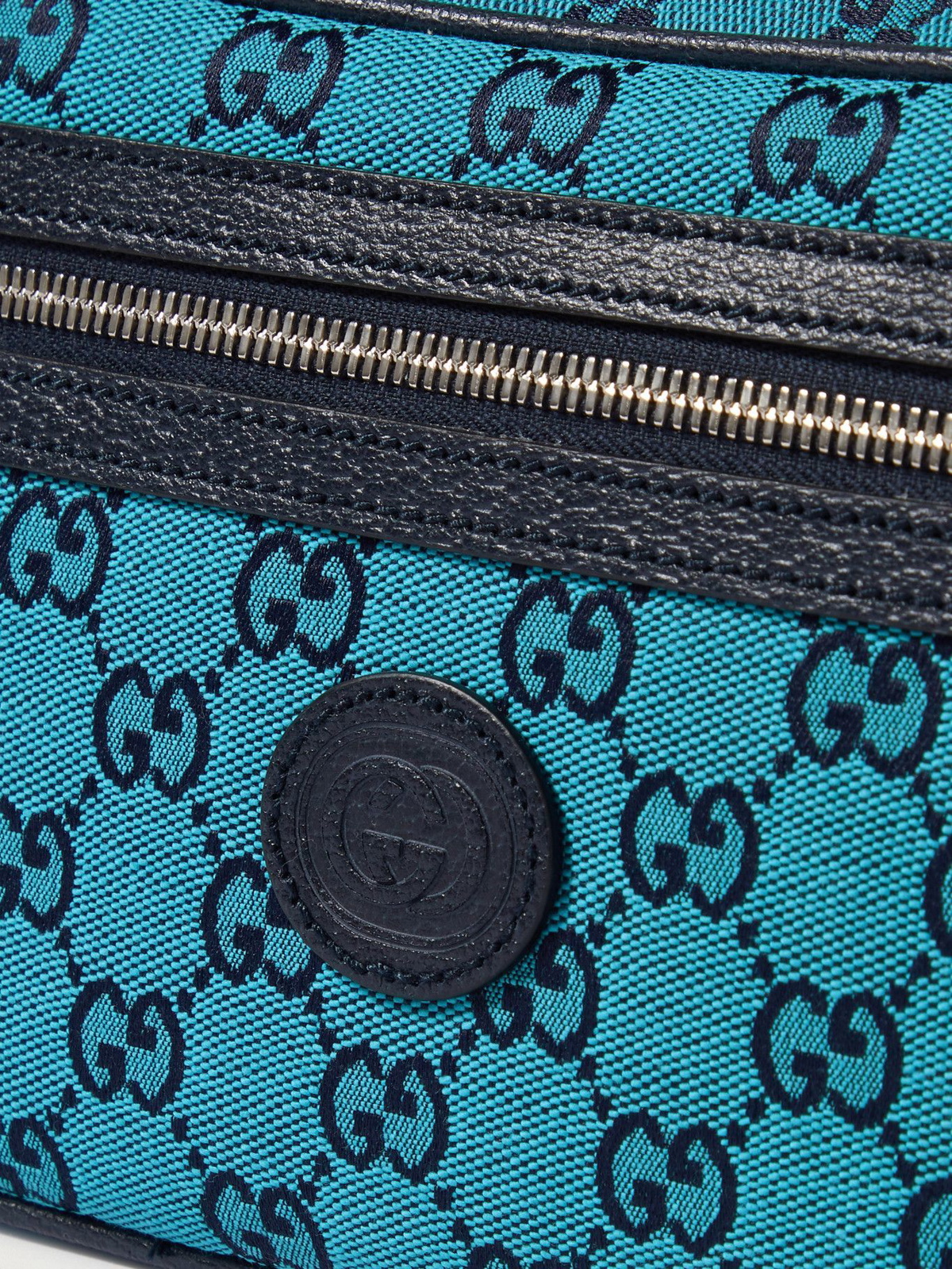 Gucci Monogramm Canvas Belt Blue White Leather