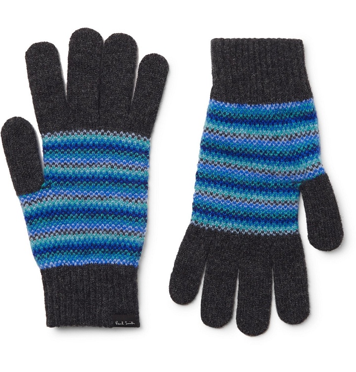 Photo: Paul Smith - Striped Wool Gloves - Blue