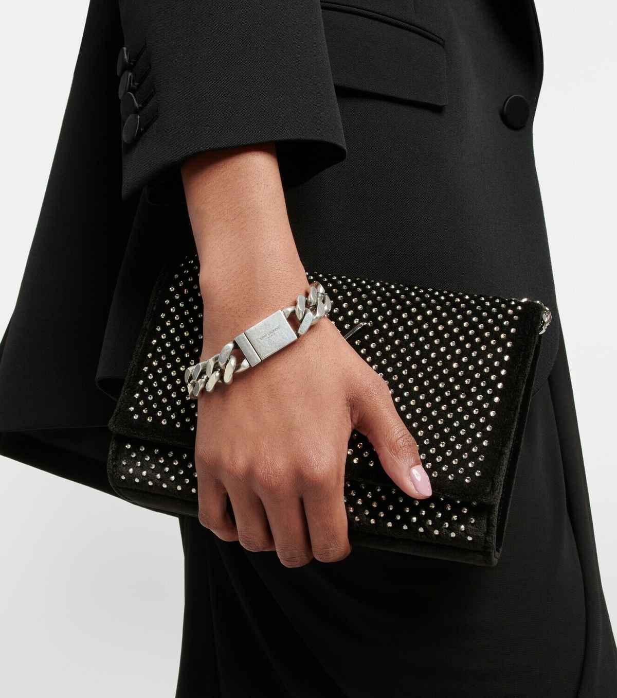 Silver Logo-engraved curb-chain bracelet, Saint Laurent