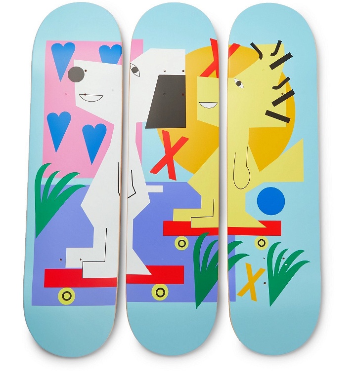 Photo: THE SKATEROOM - Peanuts by Nina Chanel Abney Set of Three Printed Wooden Skateboards - Multi