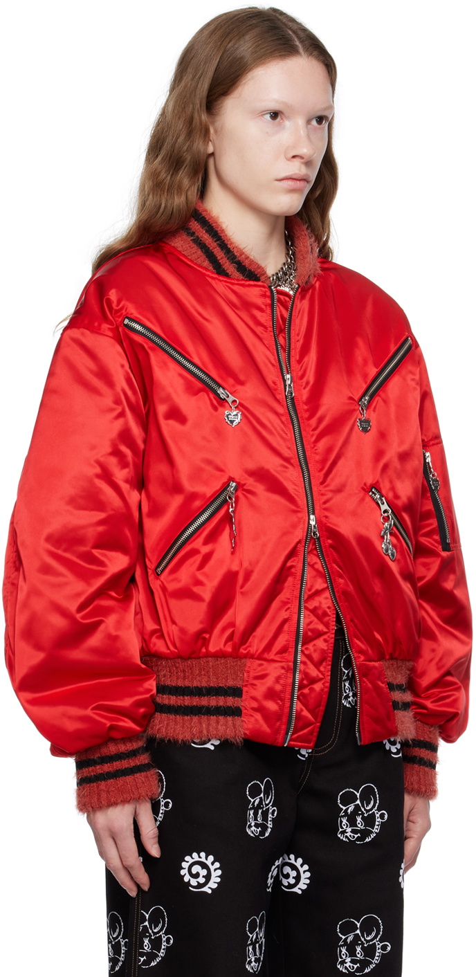 Chopova Lowena Red Beaded Bomber Jacket