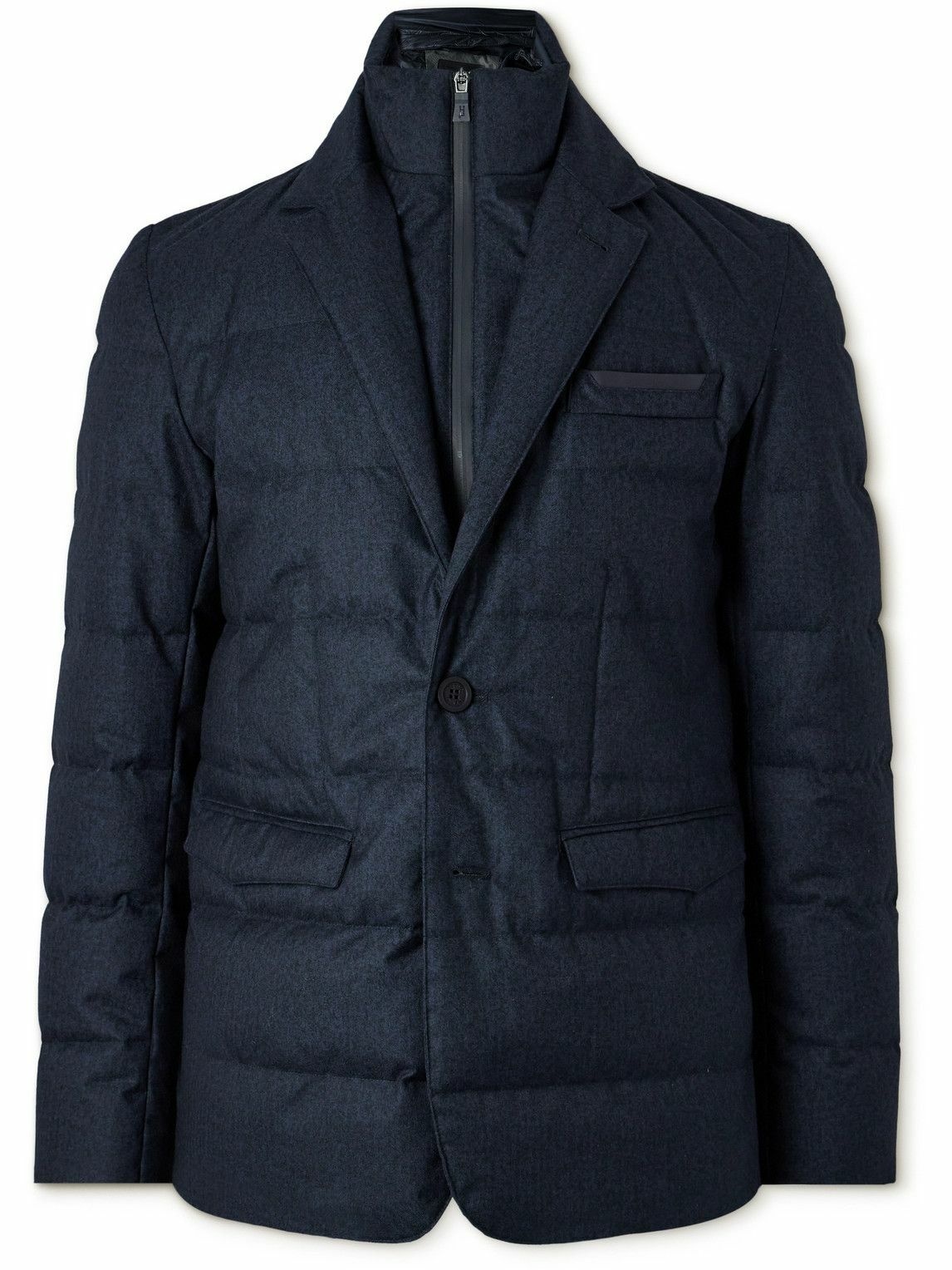 Photo: Herno Laminar - Quilted Herringbone Shell Down Jacket with Removable Gilet - Blue