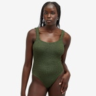 Hunza G Women's Square Neck Swimsuit in Metallic Khaki 