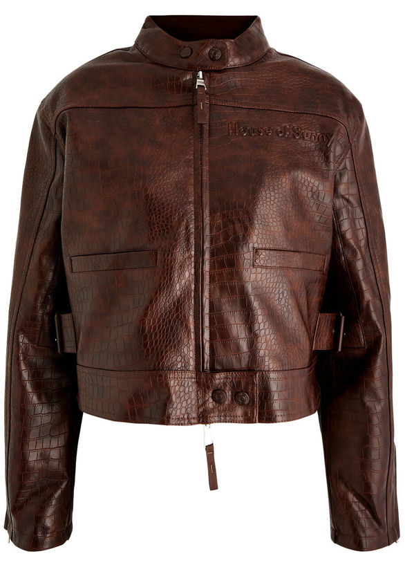 Photo: House OF Sunny Take A Trip Crocodile-effect Faux Leather Jacket Chocolate