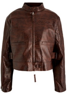 House OF Sunny Take A Trip Crocodile-effect Faux Leather Jacket Chocolate
