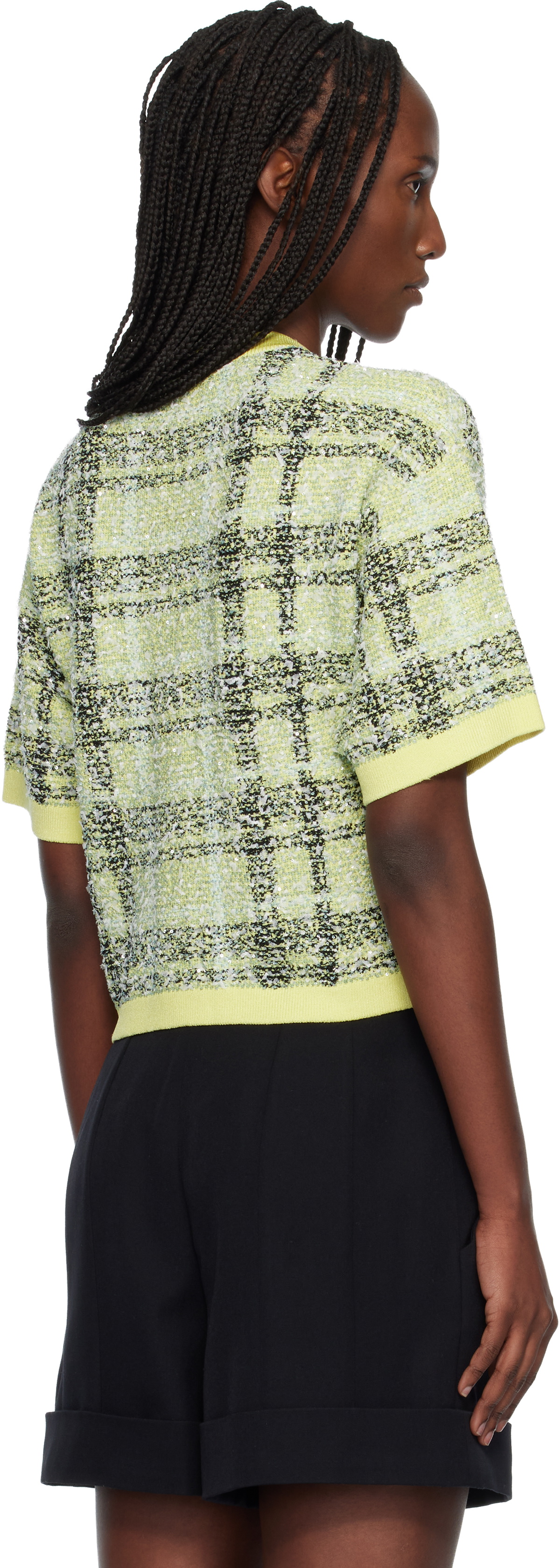 BALMAIN Yellow Buttoned Shiny Light Tweed Cardigan