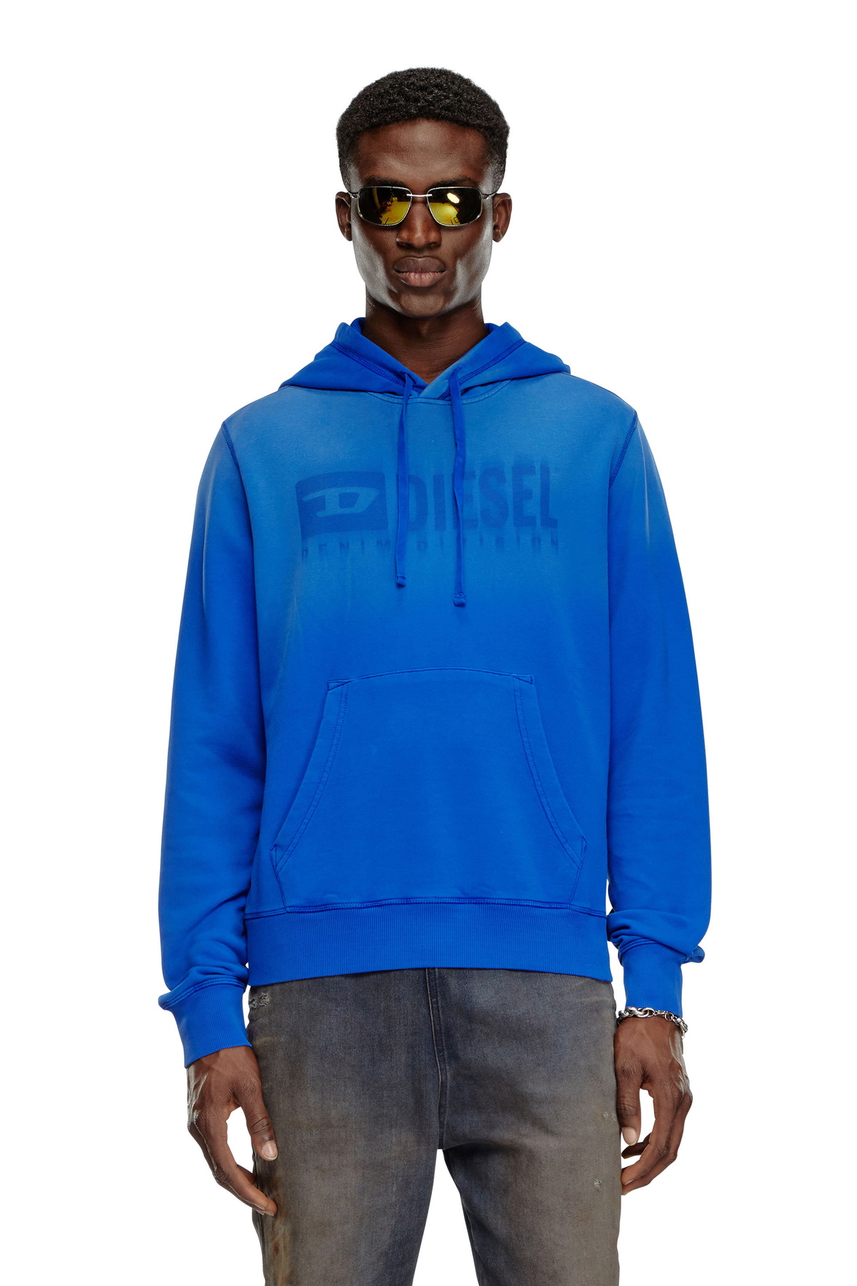 パーカー・フーディ DIESEL Men Hoodies A164040QLAG 89MA BLUE Men's Marble-effect burnout hoodie | Blue | Diesel