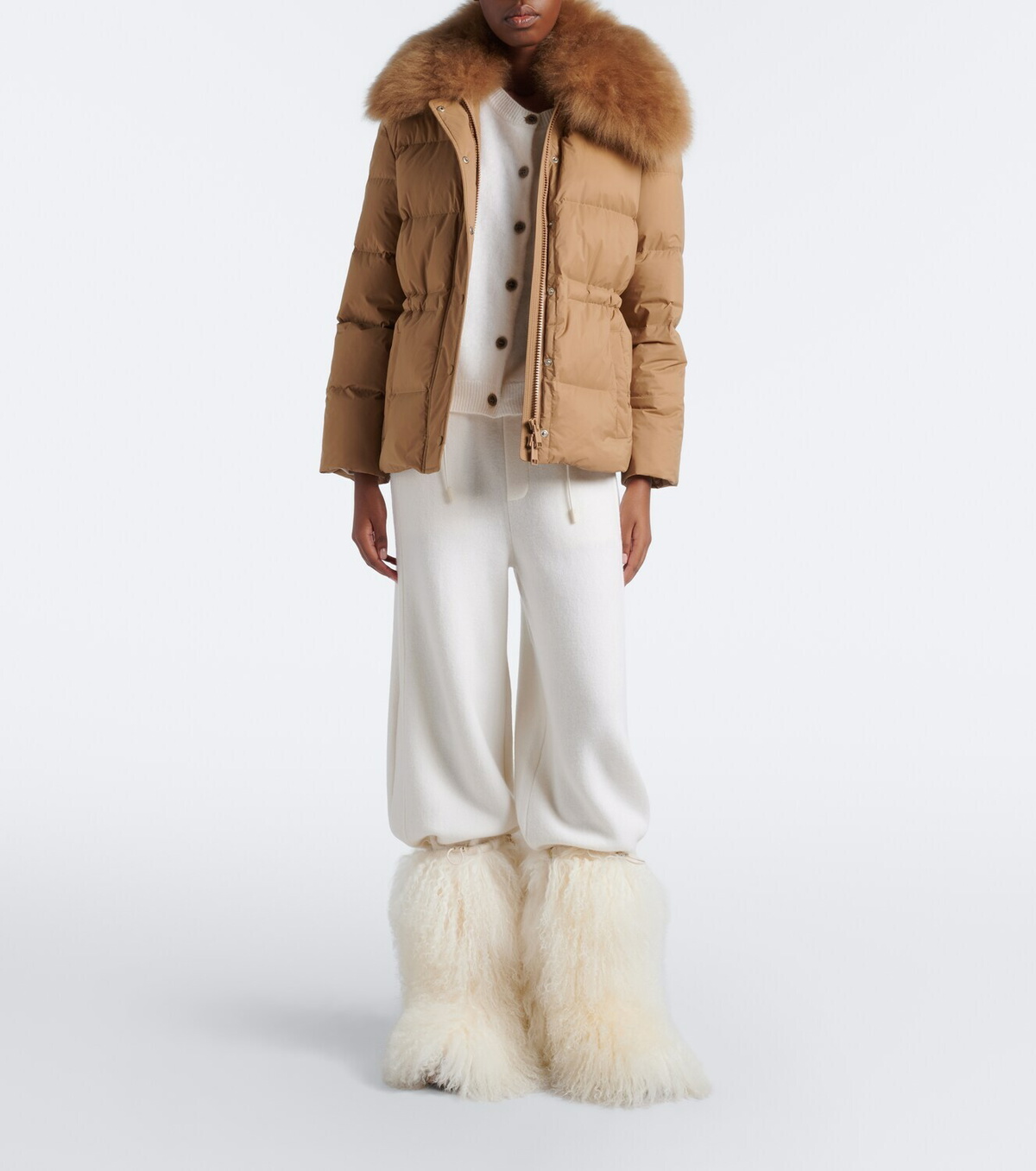 Yves Salomon Leather-trimmed shearling mid-calf boots