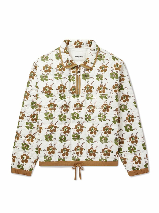 Photo: Story mfg. - Mineral Floral-Print Quilted Organic Cotton-Poplin Half-Zip Sweatshirt - Green